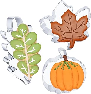 3 Pcs Fall Leaves Cookie Cutters, Large Size 3.2" to 4.5" Thanksgving Cookie Cutter Holiday Themed Shapes of Maple Leaf, O...