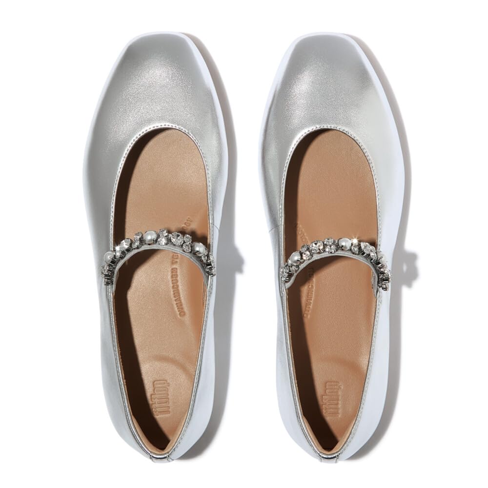 Fitflop Delicato Pearls-And-Crystal Leather Ballet Flats BallerineDonna