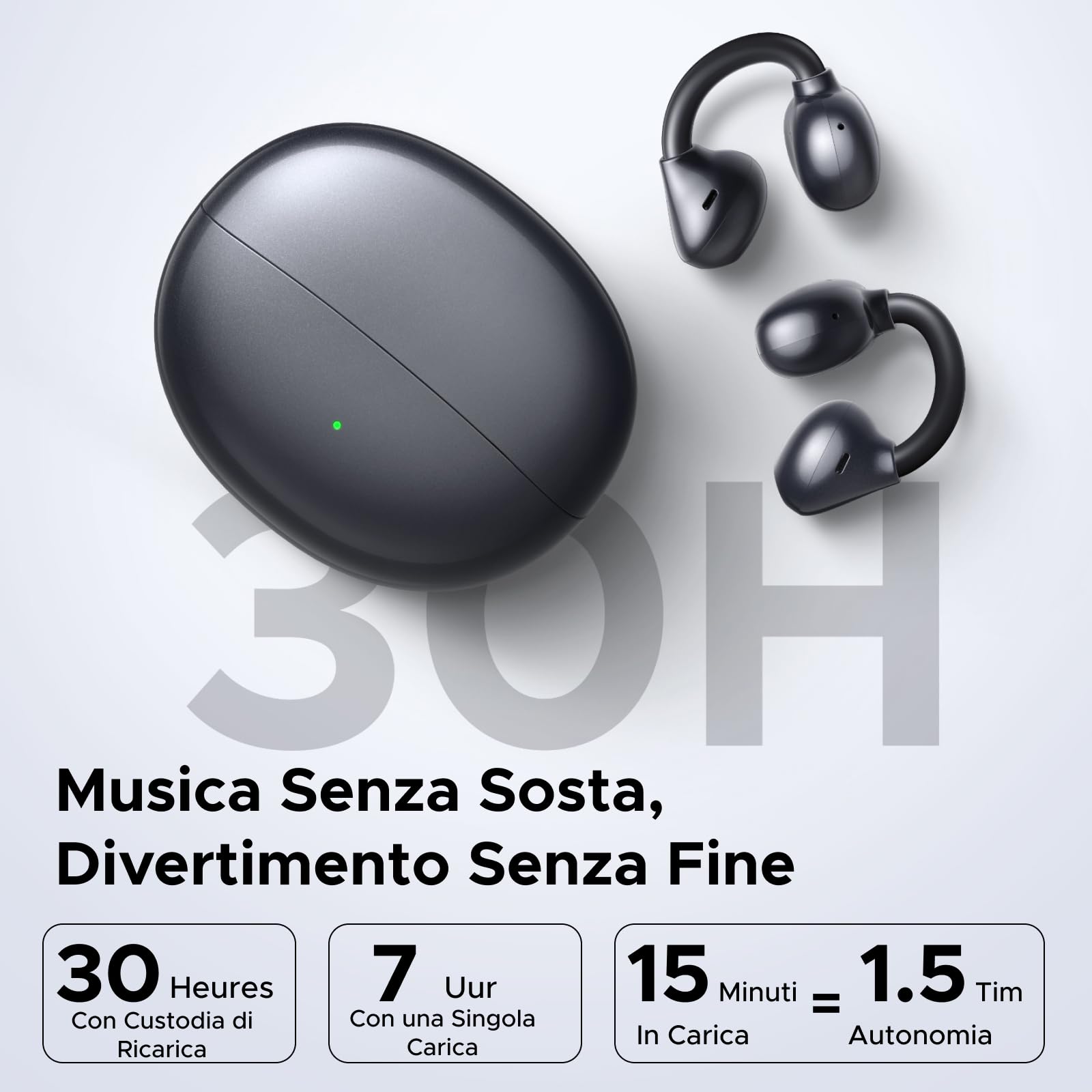 UGREEN HiTune Clipbuds Cuffie Senza Fili Bluetooth 6.0 con Clip Apertura Orecchio Riduzione del Rumore con ENC AI 4 Microfoni Personalizzazione APP 30H Riproduzione Ricarica Rapida USB C IPX5 Nero