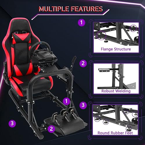Miniatura 7 de Supllueer Soporte para cabina de simulador de carreras con asiento rojo para juego de carreras Logitech G25 G27 G29 G920 G923 Thrustmaster Fanatec