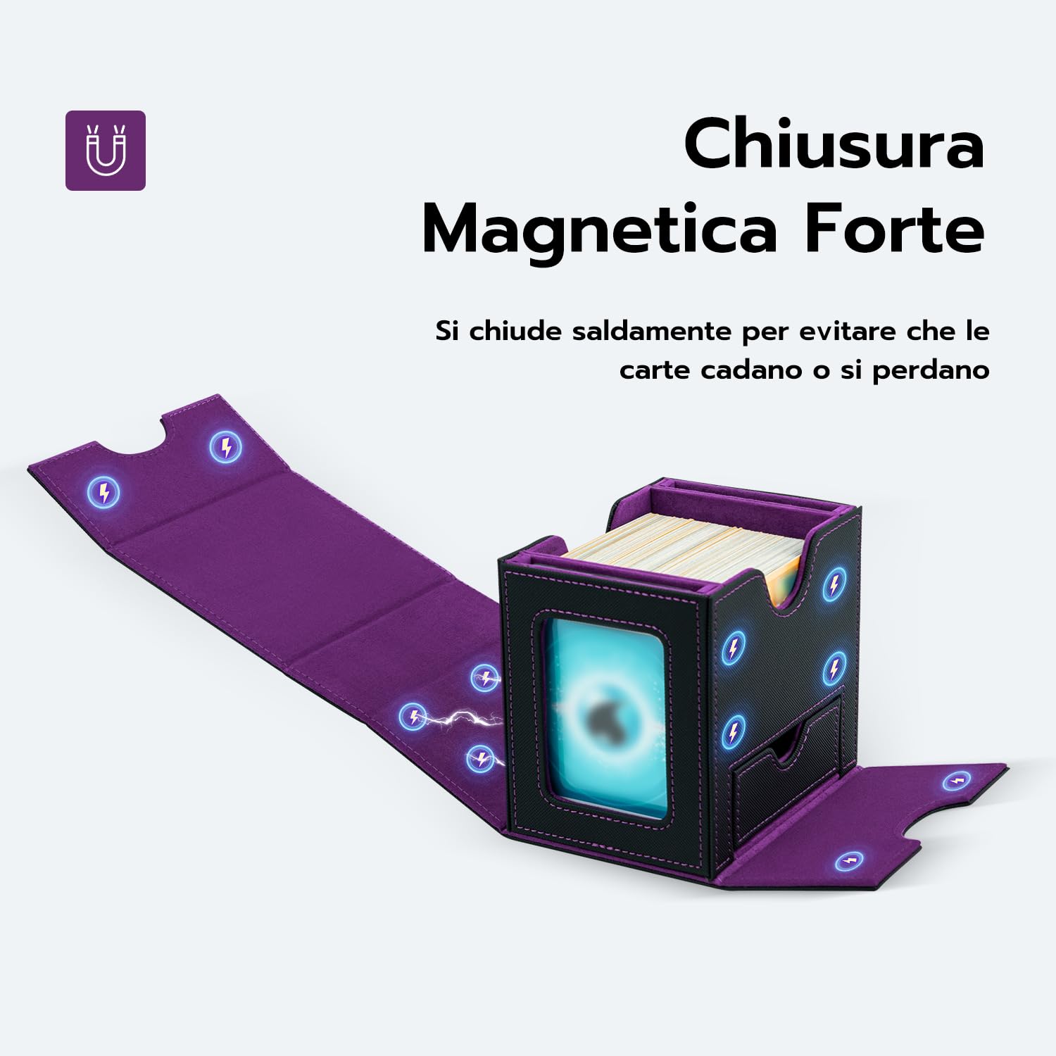 Commander Deck Box Porta Mazzo per MTG mit 2 Visualizzare Commander, Capacità 180+New Carte Senza Maniche con 1 Dice Tray,Magnetic Deck Box per Scatola di Carte Collezione Magic TCG-Nero Viola