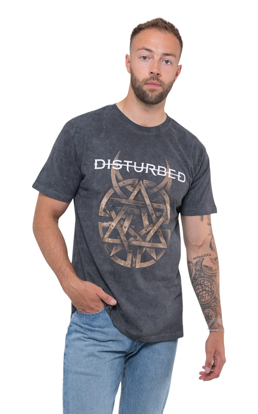 DisturbedMen's Riveted (Dip-Dye, Mineral Wash) Tie Dye T-Shirt Charcoal