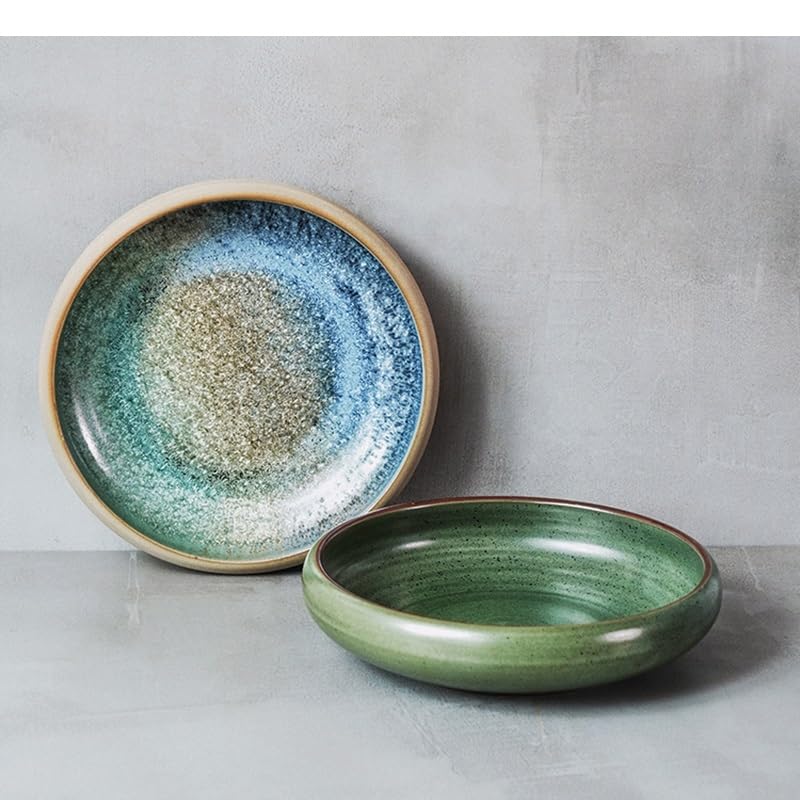 Talerze okrągły ceramiczny talerz do sałatek owocowych miska na zupę miska ramen dom kuchnia retro zastawa stołowa przekąska chleb miska deserowa talerze deserowe(C)