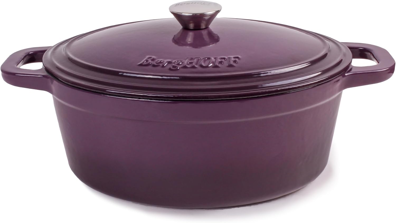 BergHOFF Neo 5Pc Enameled Cast Iron Cookware Set, 5qt., 8qt. Dutch Ovens, Matching Lids, Fry Pan 10 Inches, Fast, Evenly Heat, Oven Safe (Purple)