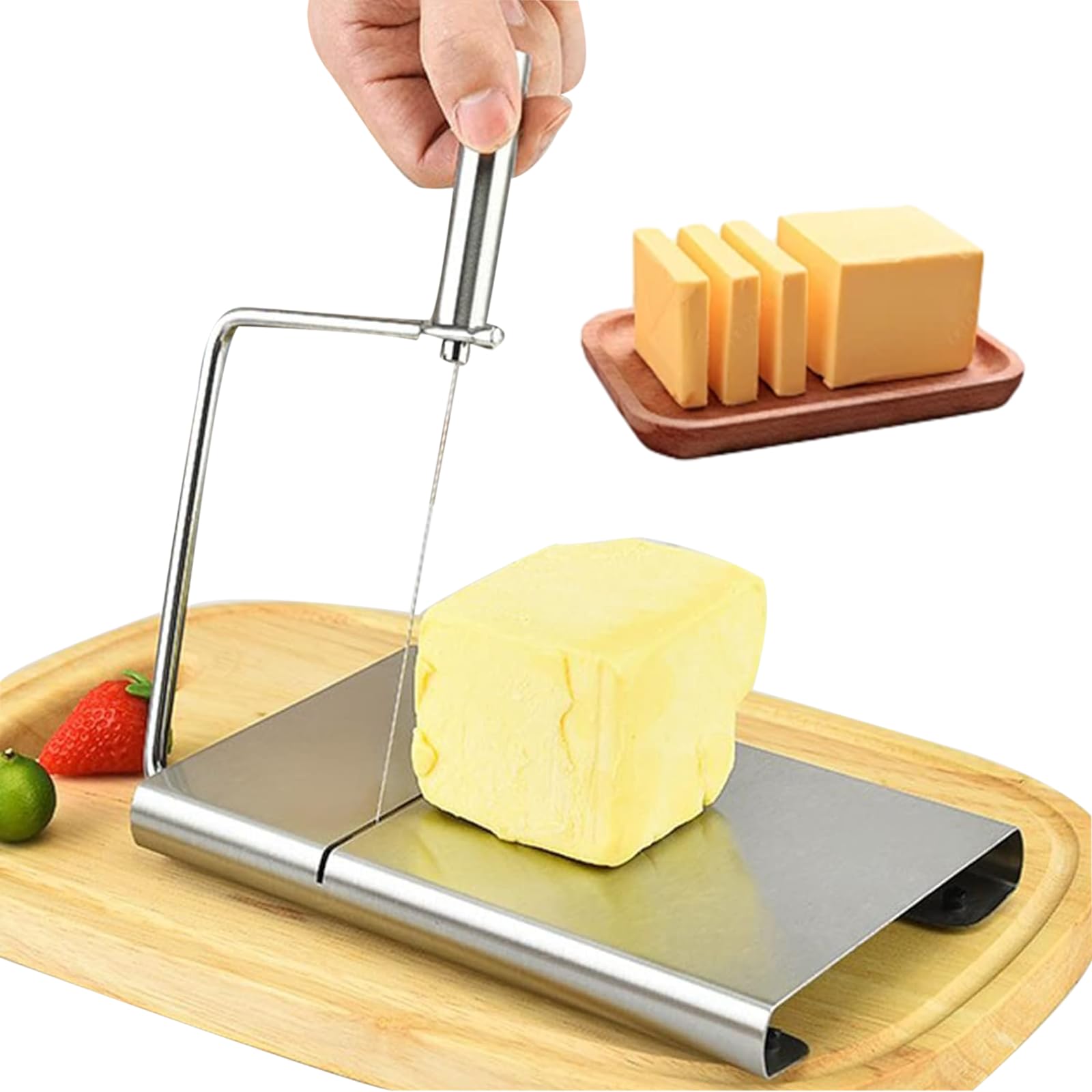 Tagliere Per Formaggio In Acciaio Inox Con 6 Fili Da Taglio – Affettatrice Multiuso - 4