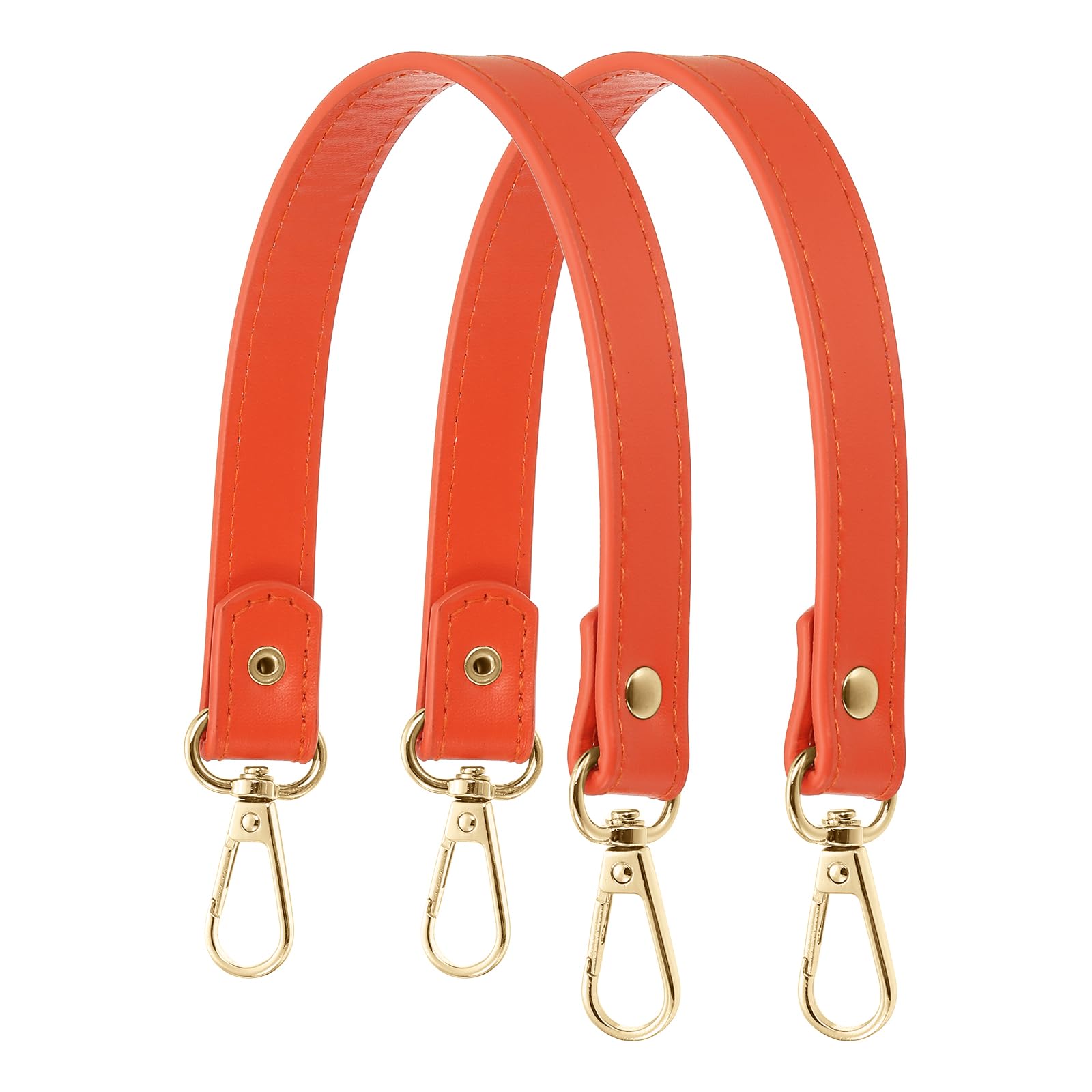 YELARXI Leather Purse Strap Replacement PU Short Bag Handles with Silver Lobster Buckles, 13 Inch Length Fit for Handbags Shoulder Bag Accessories - Rectangle (2 Pack, Orange)
