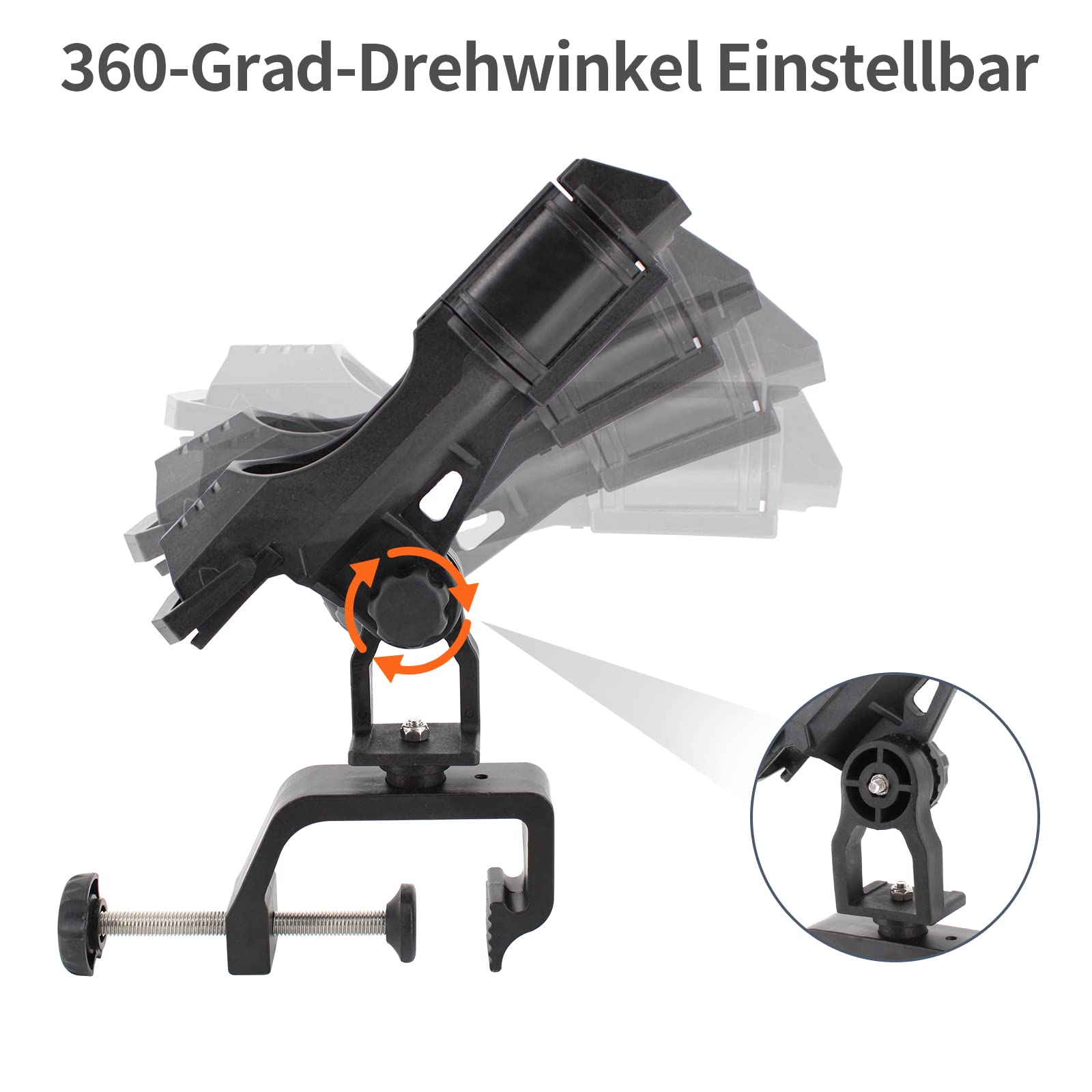 Rutenhalter Doppelpack, Fischerboot/Boot Ruten-Halter 360 Grad Verstellbarer großer Klemmöffnung, Angelrutenhalter für Angelboot, Fischerboot, Boot
