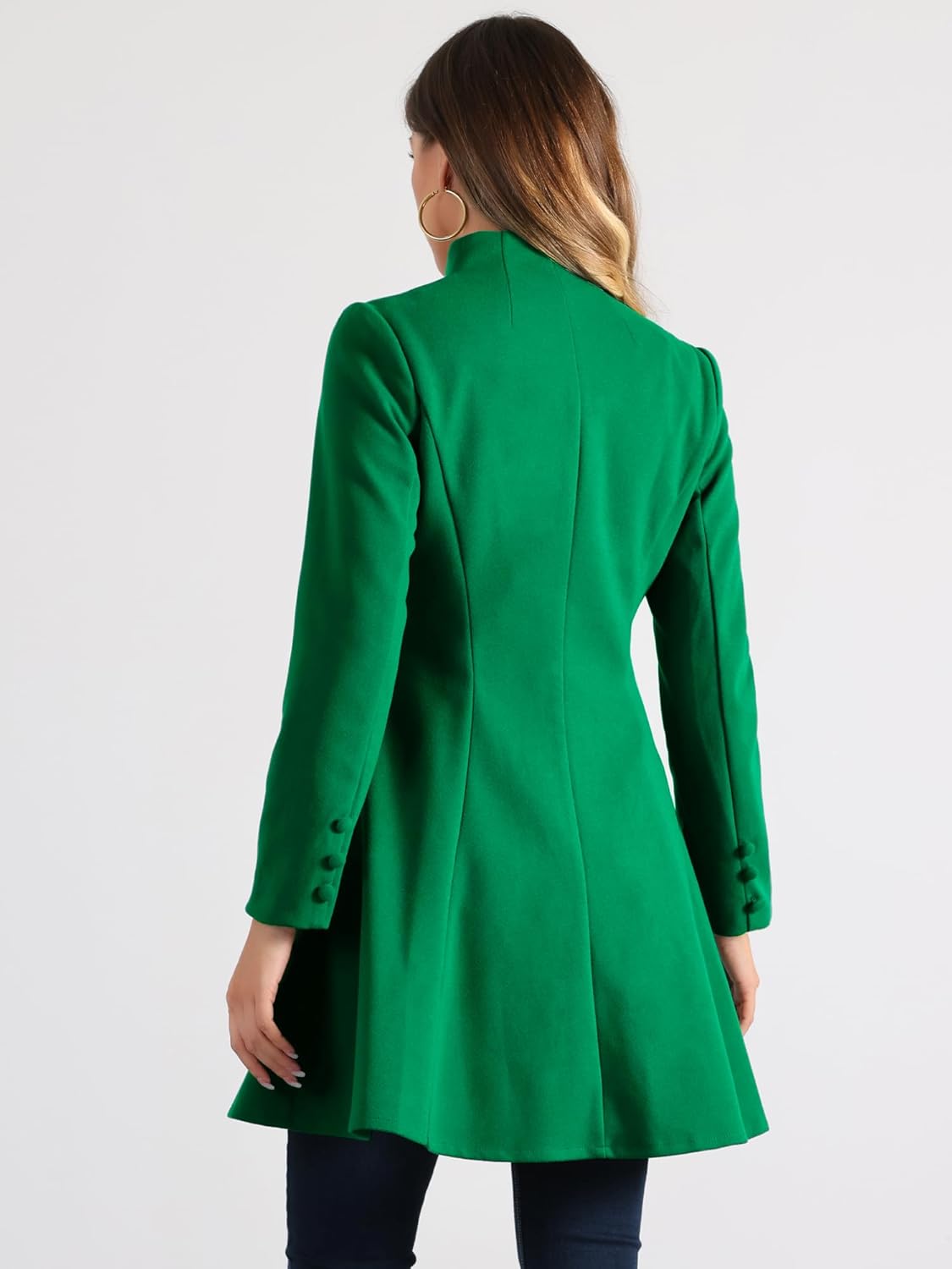 Allegra K Women's Single Breasted Coat A Line Mid-Long Peacoats Outerwear Winter Coats - Image 4