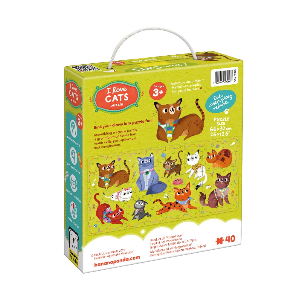 Puzzle de Sol « I Love Cats » pour Enfants – Comprend 40 Grandes pièces avec Une Grande Taille terminée de 66 cm et 32 cm – pour Enfants de 3 Ans et Plus