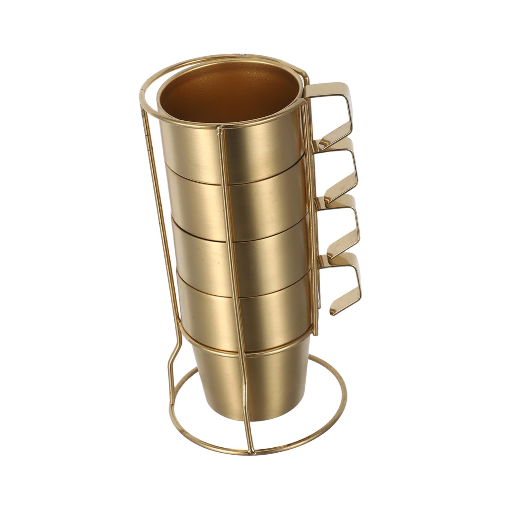 Tazas de Café de Acero Inoxidable Aisladas con Doble Pared y Asa de Tazas Apilables con Soporte Dorado Resistentes y Ergonómicas para Camping y Bebidas Calientes