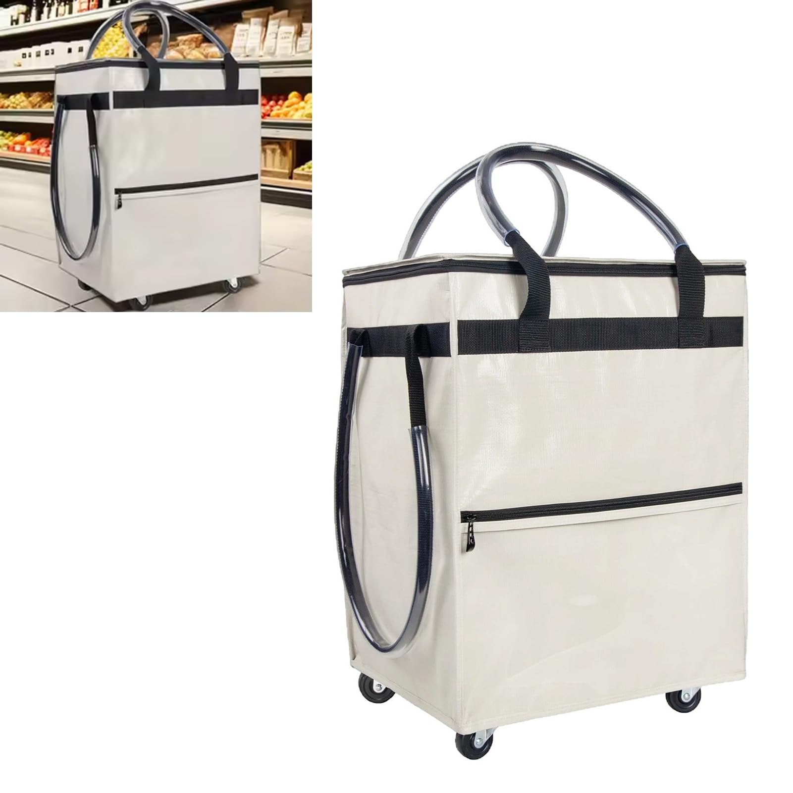RIZGHWOY Borsa di Drogheria Riutilizzabile su Ruote Carrello della Spesa Portatile a Prova di Carrello Pieghevole per Campeggio in Palestra da Viaggio (WHITE)