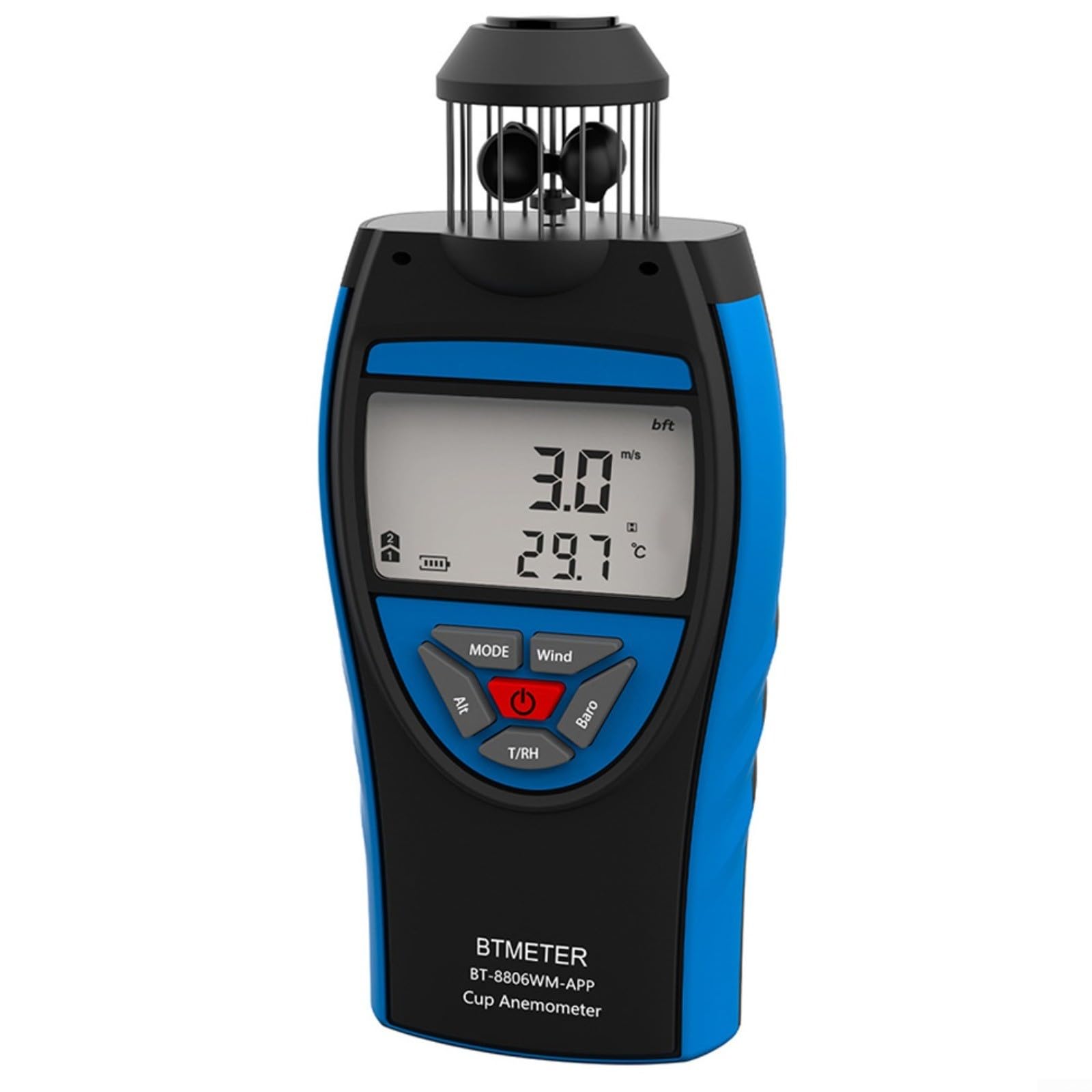 Anemometro digitale 0,3 – 42 m/s con bussola, display LCD, controllo APP per HVAC, vela, drone, modello BT-8806-APP