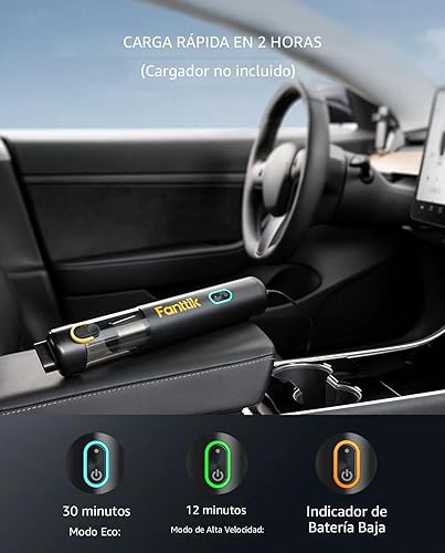 Miniatura 5 de Fanttik Slim V8 Mate - Aspiradora inalámbrica para automóvil, potencia de succión de 12000 Pa, mini aspiradora portátil con manguera flexible y