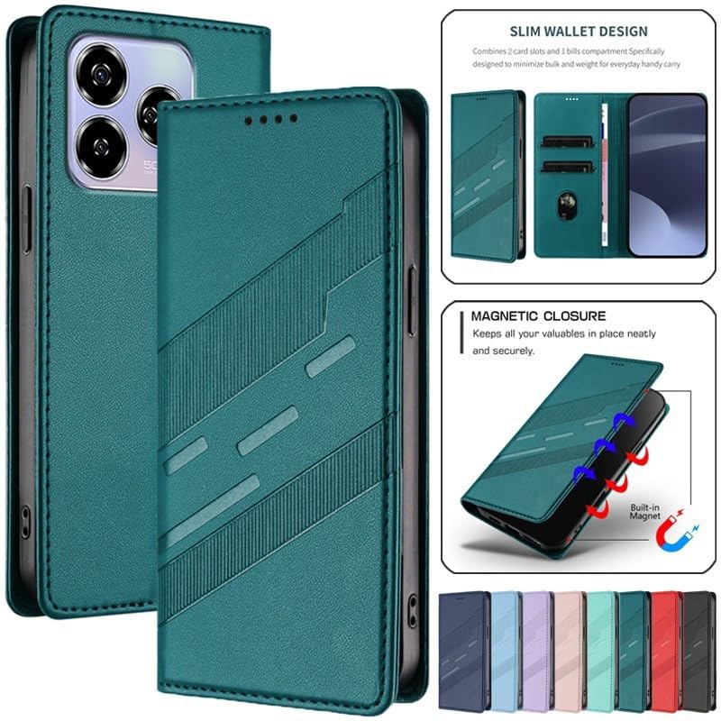 Étui Moto G86 Power en cuir vert menthe avec clapet magnétique - 2