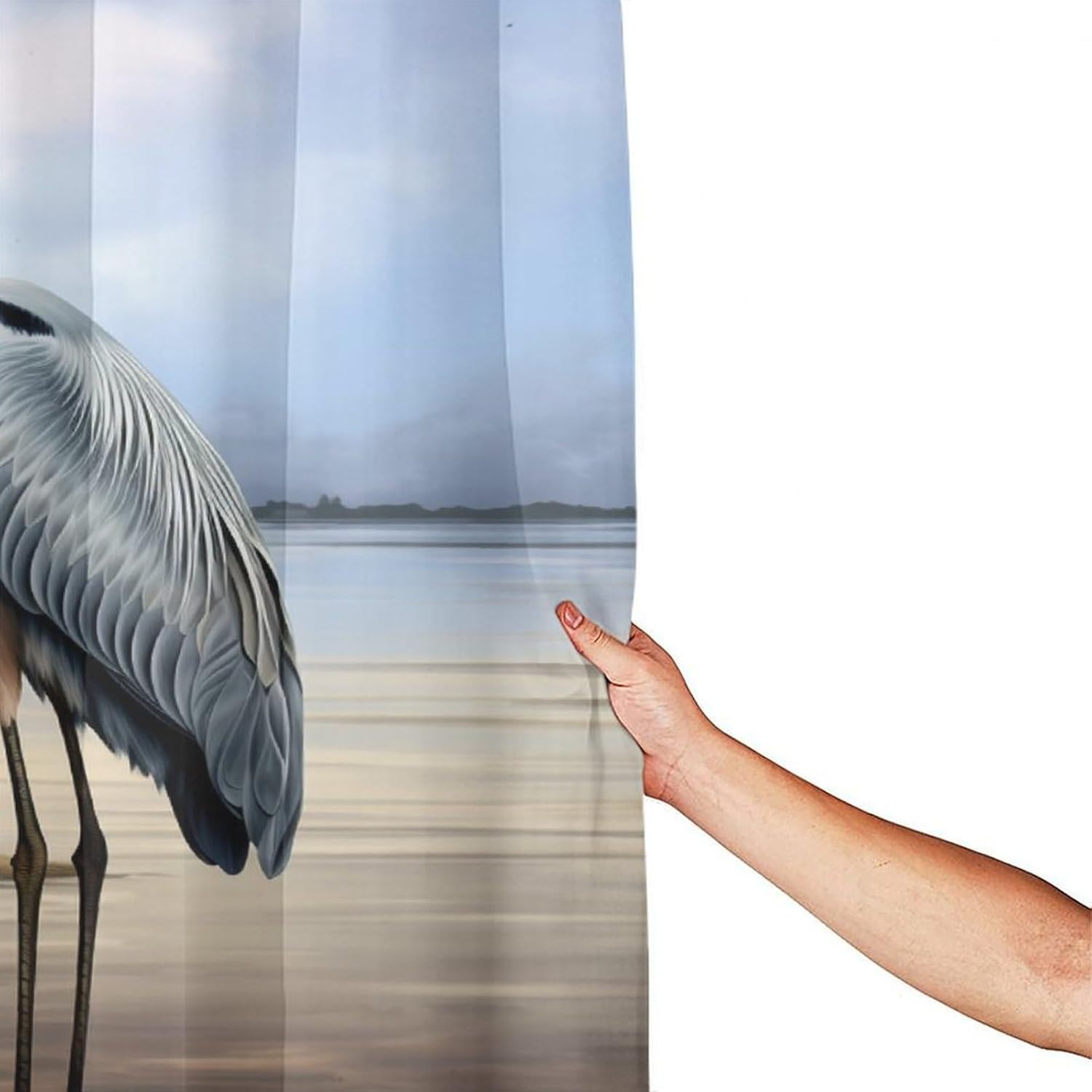 Beach Blue Heron Shower Curtain, Rustic Ocean Coastal Bird Waterproof Bath Curtains, Polyester Fabric Bathtub Curtain for Bathroom Decor 66x72Inch(168x183cm)