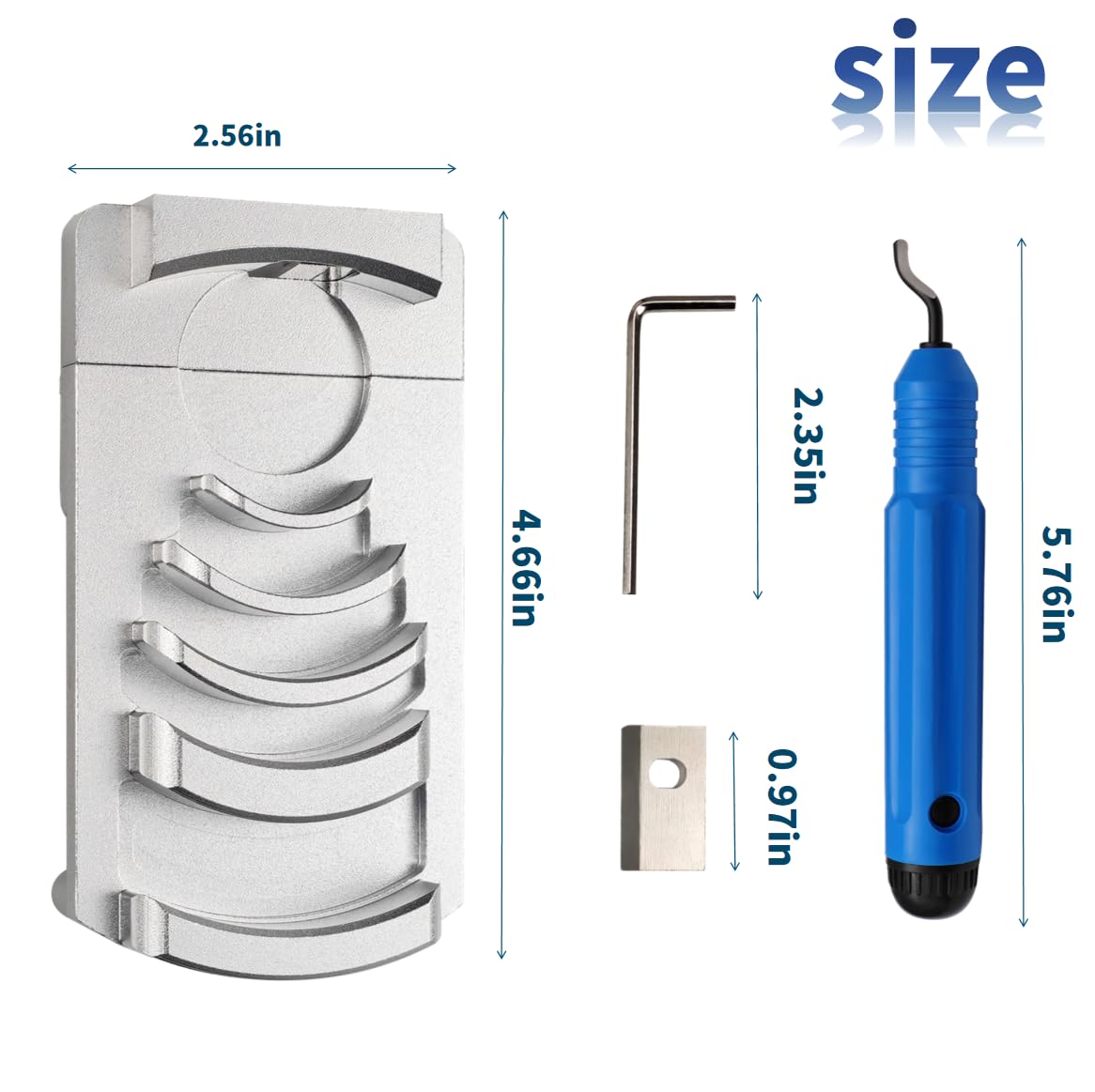 Aluminum PVC Deburring Tool for Plastic Pipe,PVC Pipe Chamfer Tool for Pipe Burring,Plastic Pipe Deburring Tool,Tube Deburring Tool 4” to 1-1/4”,&Replacement Blade&Swivel Head Deburring Tool&Wrench