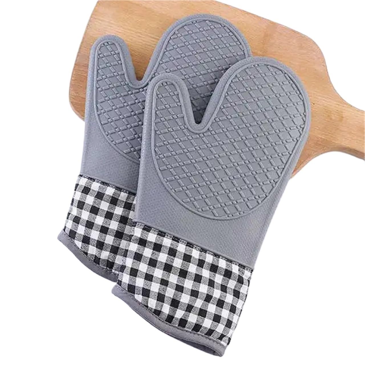 Hot Pads Silicone Oven Mitts and Pot Holders Sets with Quilted Liner Heat Resistant Kitchen Mitt Waterproof Flexible Gloves