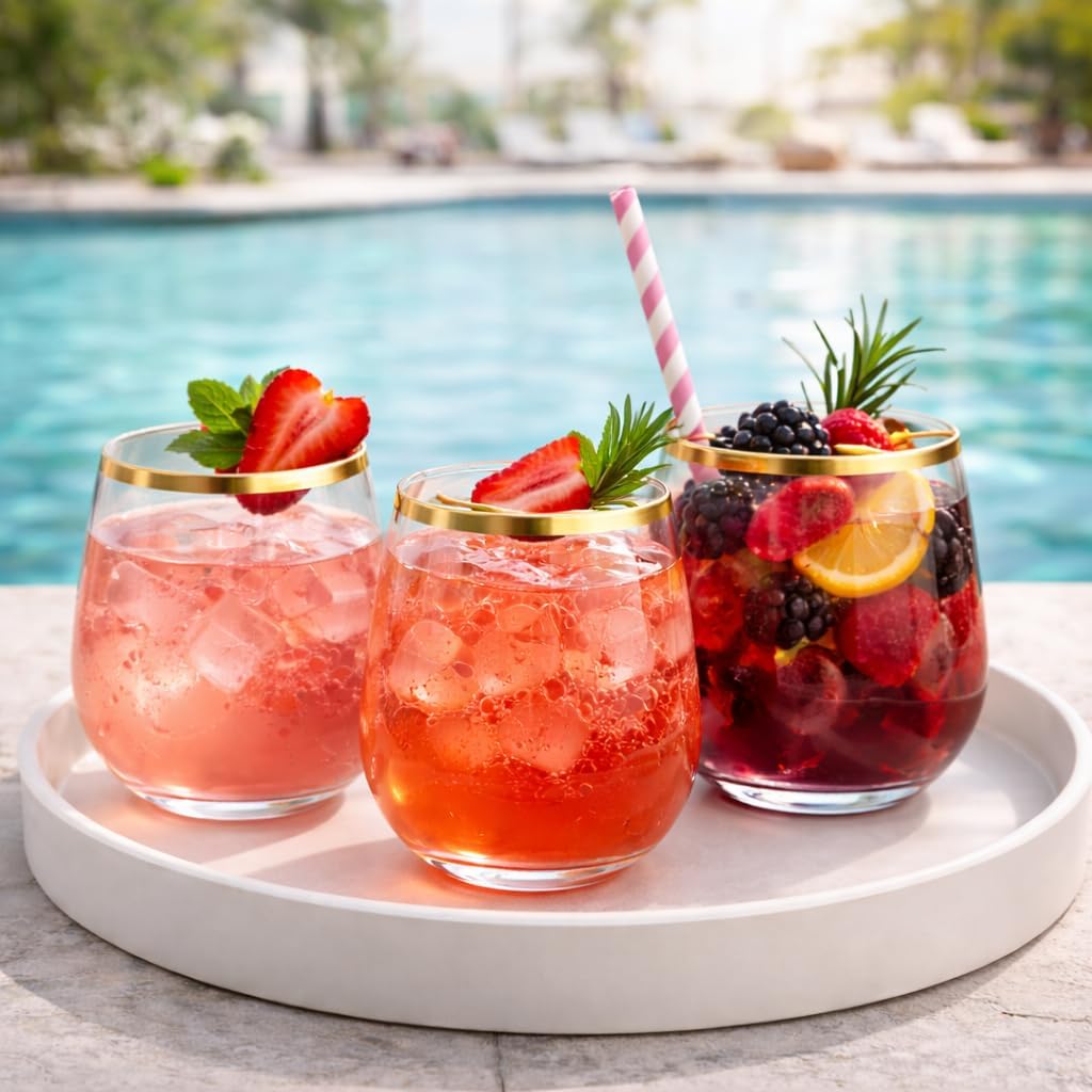 Oojami 36 Pack Disposable Plastic Wine Glasses Gold Rim 12 Oz - Stemless Clear Cocktail Whiskey Cups, Shatterproof Unbreakable for Wedding Party - Image 7