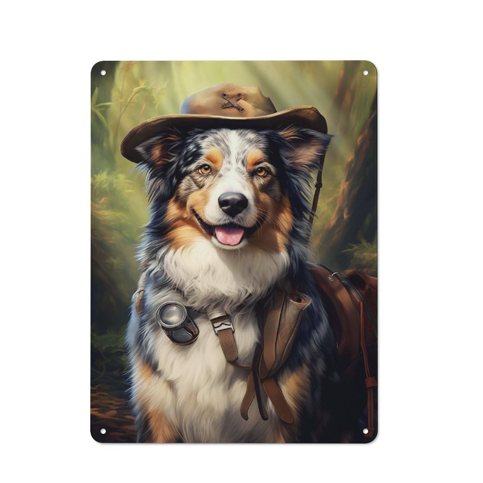 Junmoney Style-6 Hiker Australian Shepherd Vintage Tin Wall Plaque 40X30cm For Hobby Room Or Studio, A Decorative Metal Sign For Hobby Rooms And Studios