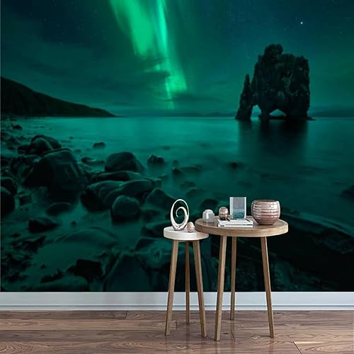Miniatura 10 de Mural de lienzo moderno 3D, increíble Borealis bailando Uttakleiv Playa durante una fría noche ártica, despegar y pegar, autoadhesivas, removibles,