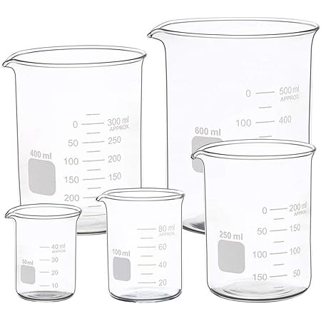 Glass Measuring Low Form Beaker Set Glass Graduated Beaker Set (50ml+100ml+250ml+400ml+600ml)