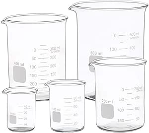 Glass Measuring Low Form Beaker Set Glass Graduated Beaker Set (50ml+100ml+250ml+400ml+600ml)