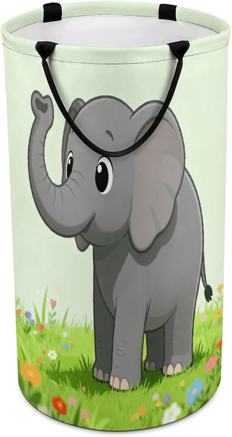 Elephant With Gray Laundry Hamper Portable Lightweight Clothes Hampers Fashion Dirty Laundry Storage Basket Large Capacity Foldable Clothes Baskets for Bathroom Bedroom