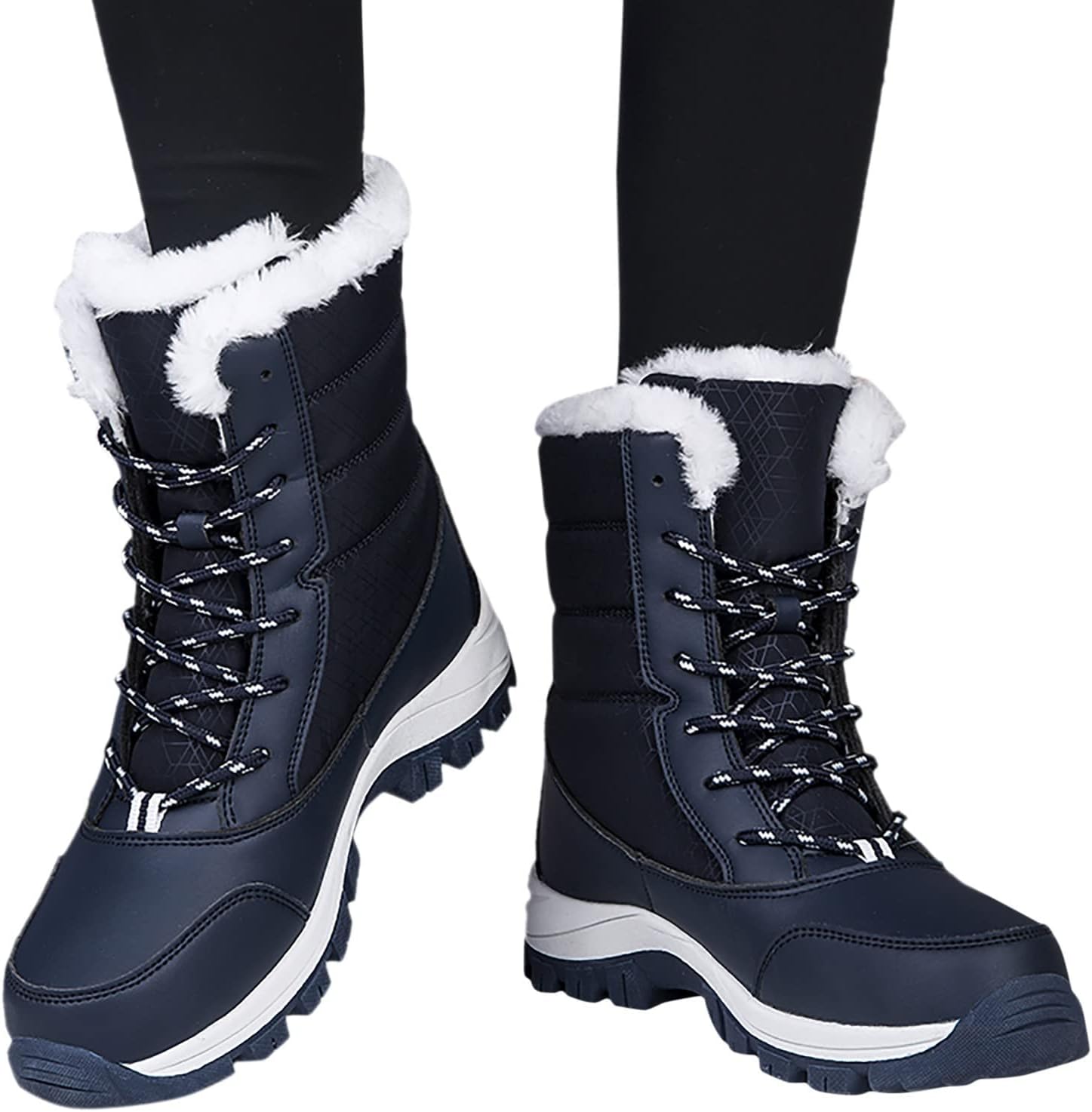ZBYY Womens Snow Boots,Fur Lined Warm Winter Lace up Boots Mid Calf Snow Boots Outdoor Waterproof Anti-Slip Walking Boots for Women