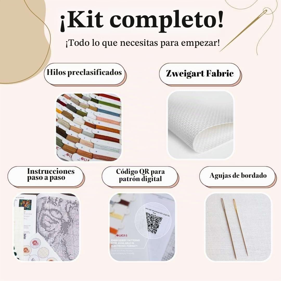 Luca-S Kit Punto de Cruz Dorado - La Chica Española, B702, Kit de Punto de Cruz Contado para Adultos, Kit de Costura y Bordado