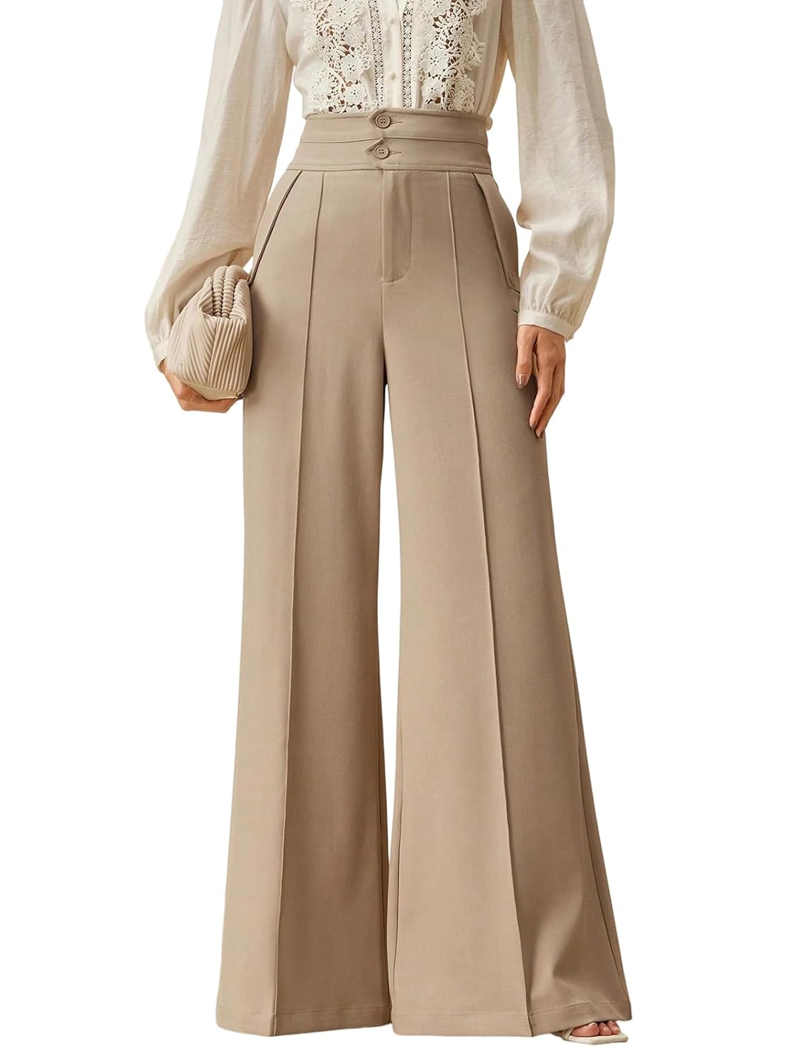 Wide Leg Dress Pants Womens Business Casual Work Suit Pants Straight Leg Pleated Slacks Trousers