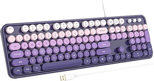 Miniatura 20 de Teclado USB con cable con retroiluminación de 7 colores, teclado de tamaño completo con teclas retro, teclado numérico y tecla de acceso rápido