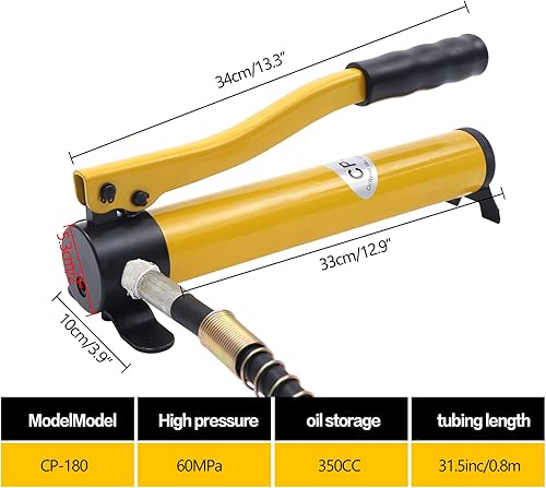 Miniatura 2 de BSY-10 Gato hidráulico+bomba hidráulica de mano CP-180, 10T22046lbs 11mm0.43in Stroke Hydraulic Ram Cylinder Jack&350CC Bomba hidráulica manual,
