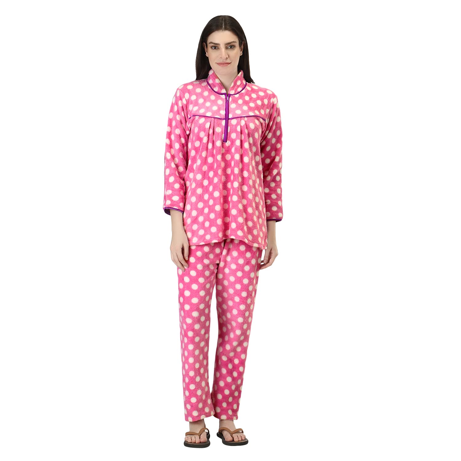 abacada's gajab Women's Woolen Warm Blanket Nightsuit for Winter Goli Print with One Side Pocket (Free Size)-picture-25