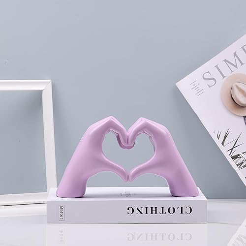 Miniatura 5 de DOVDOV Estatua de corazón y mano malva para decoración del hogar, decoración de corazón y mano para decoración bohemia de boda, mesa de café,