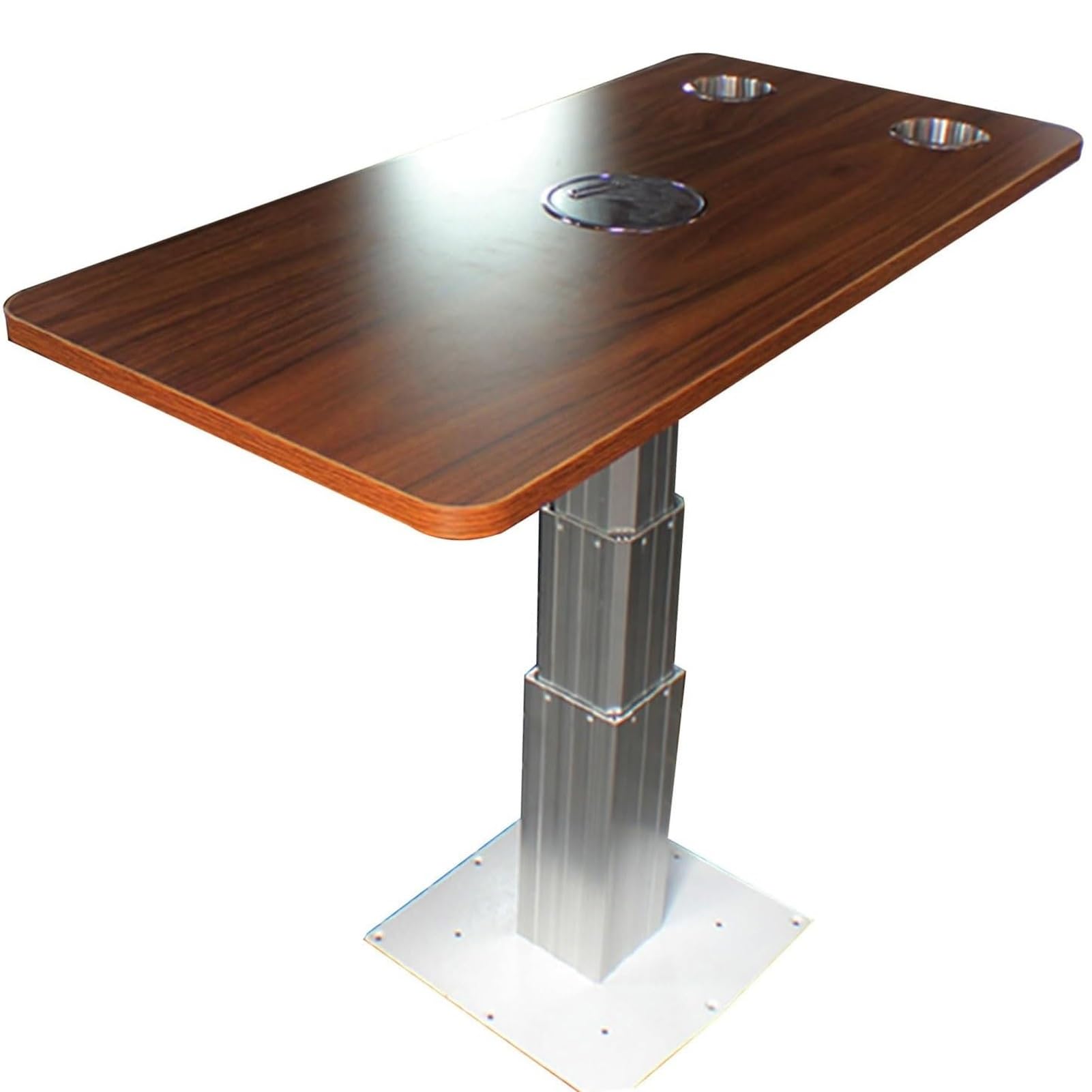 Mesa Plegable for Autocaravana, Mesas Telescópicas Ajustables for Autocaravana, Patas de Pedestal de Aleación de Aluminio, Patas de Barra Elevadora, con 2 Portavasos(Brown)