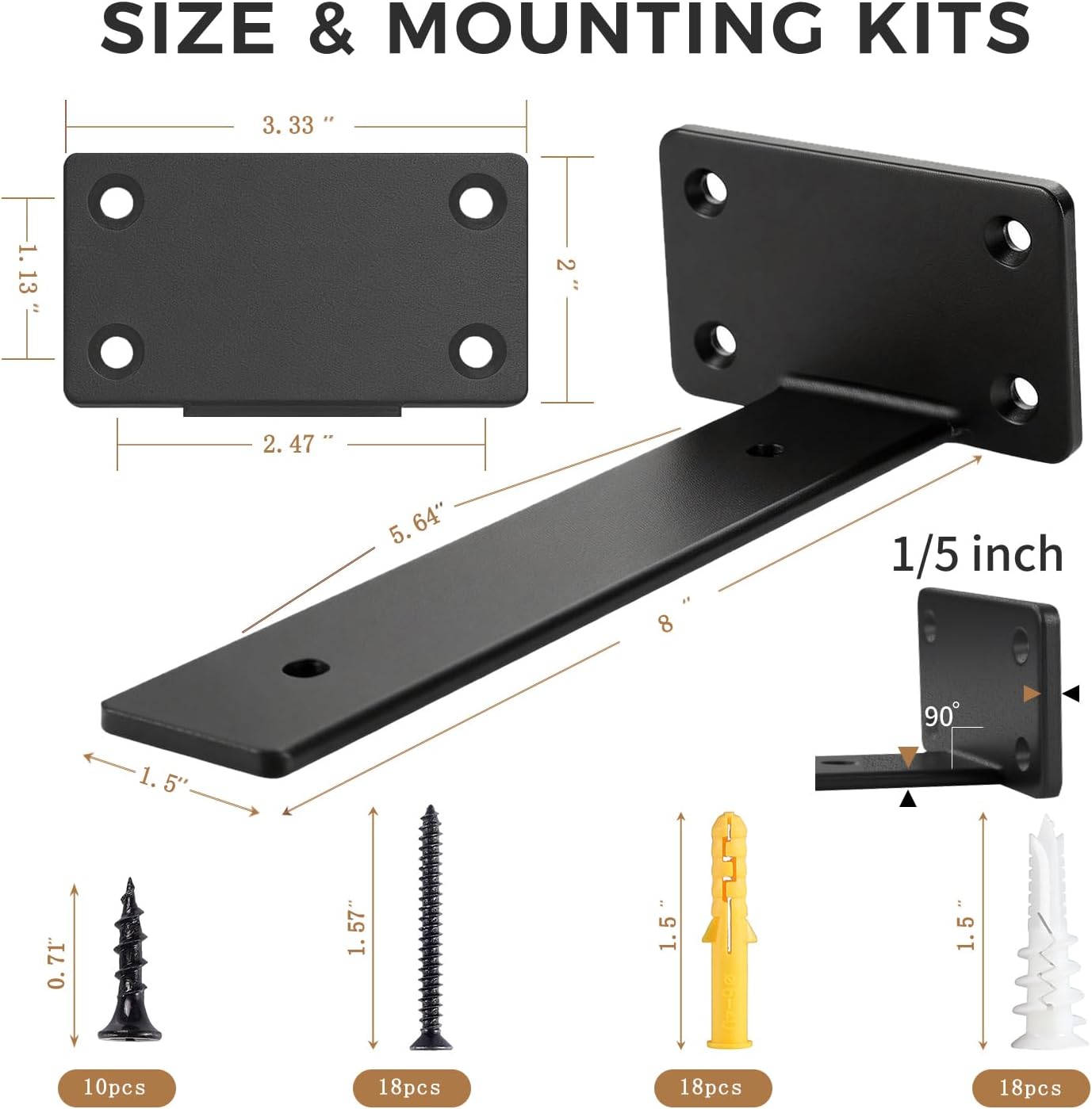 8 Inch Floating Shelf Brackets 4 Pack - 0.2" Solid Steel Heavy Duty Hidden Support for Living Room Bedroom Standard Shelves - Requires Backer Board or Solid Wall (Not for Single Stud) Black