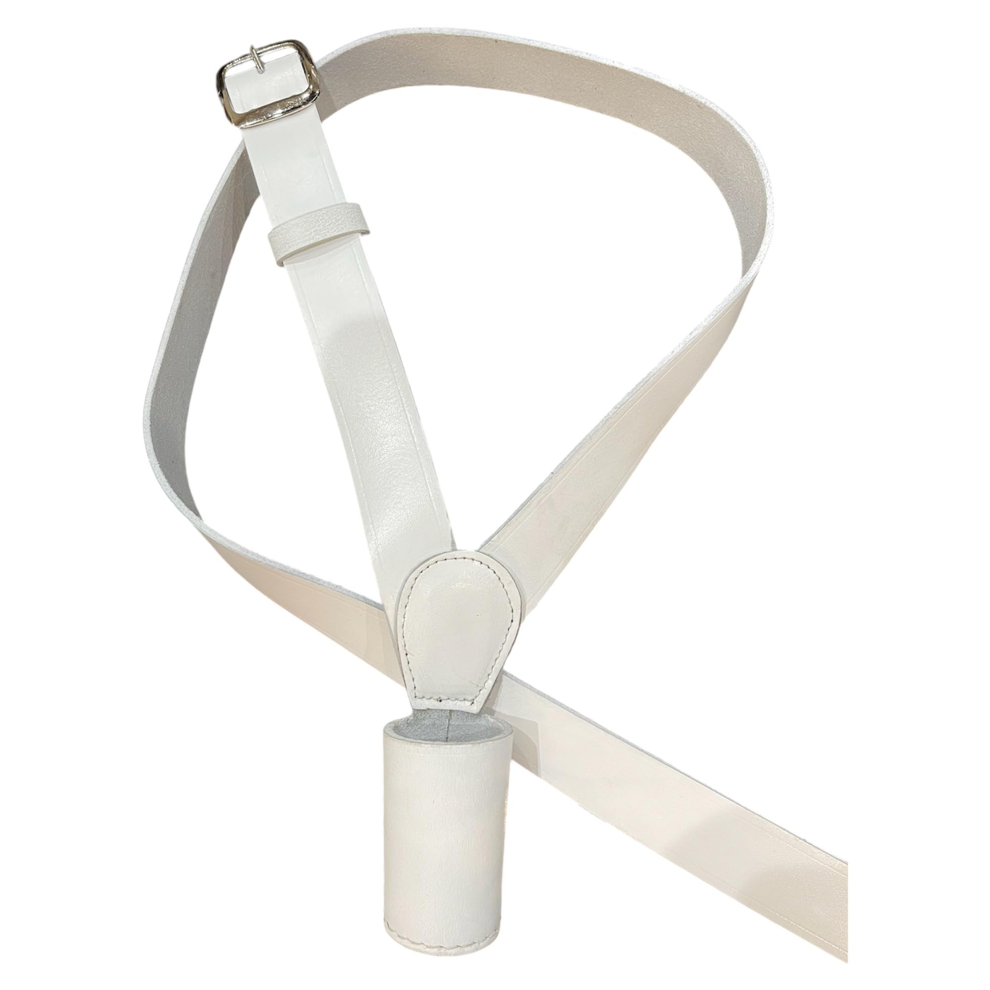 Support de ceinture en cuir blanc avec croix - Blanc, épaule droite, sangle réglable, boucle en laiton finition argentée, support de drapeau durable pour usage militaire, garde d'honneur et armée