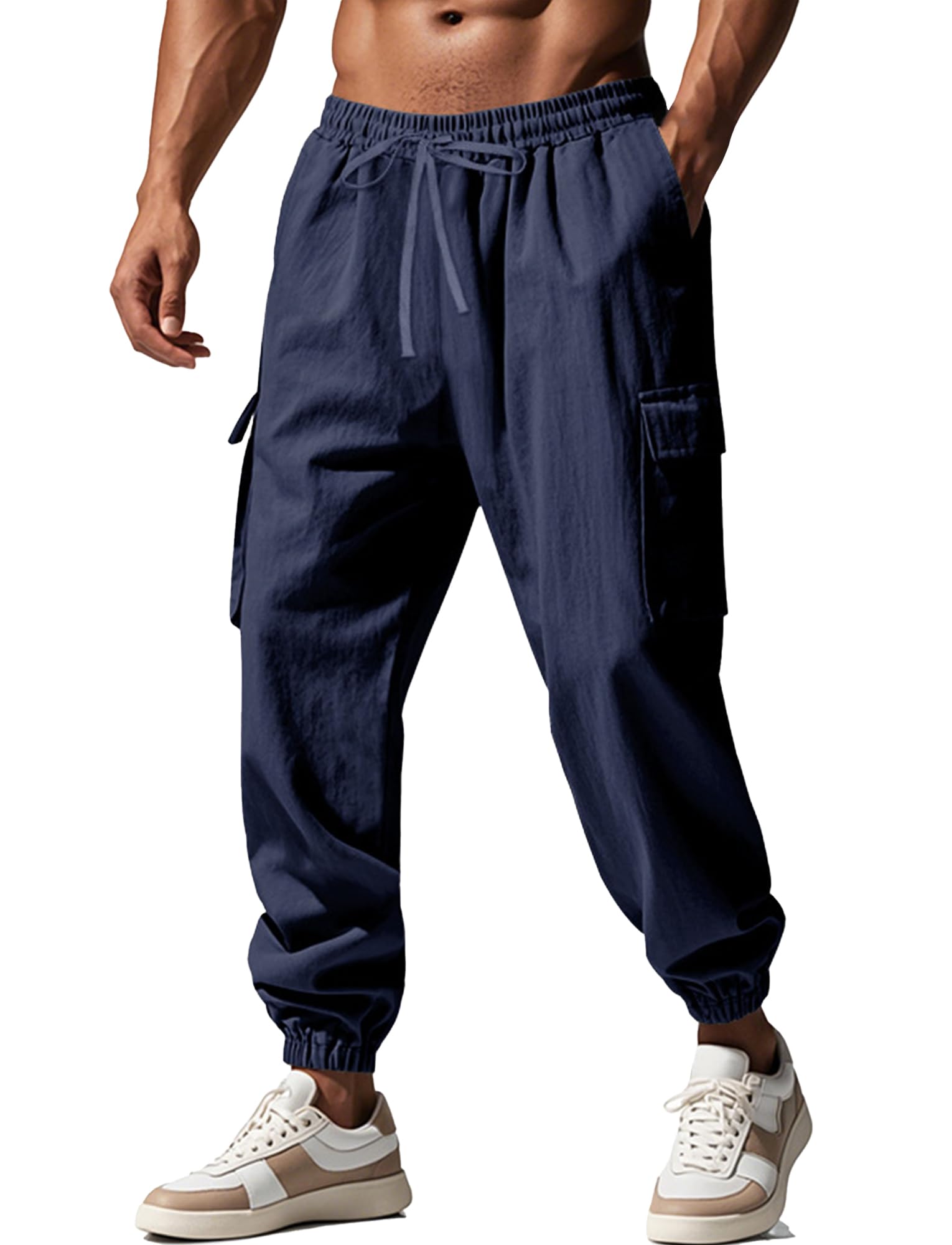 Men's Casual Cargo Pants Athletic Joggers Drawstring Tactical Sweatpants with Multi Pockets Workout Hiking Running Trousers S-3XL