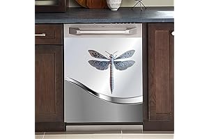 Protect Your Dishwasher with Style: Dishwasher Magnet Cover with Sliver Stainless Steel Dragonfly Pattern