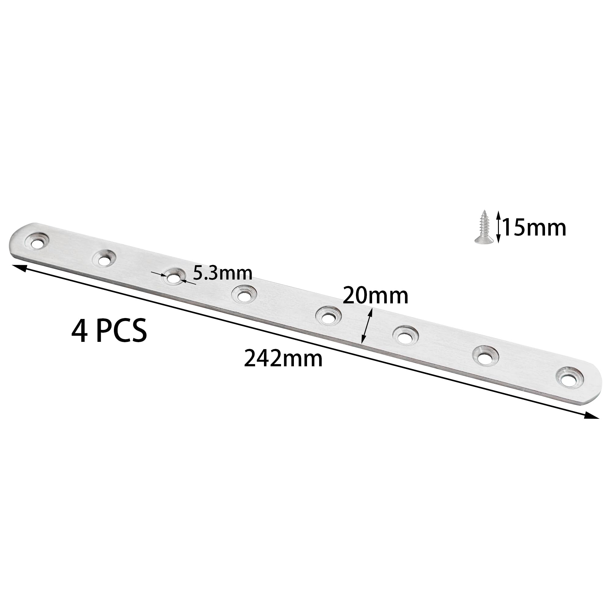 4 PCS Stainless Steel Flat Fixing Mending Brackets with Screws Flat Repair Plates for Furniture, Wood, and Shelves (242mm) - Image 4