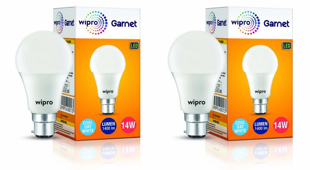 Wipro Garnet Base B22 14-Watt LED Bulb (Pack of 2, Cool Day Light)