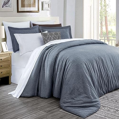 Chezmoi Collection CHAMBRAY-COM-LIGHT DENIM-KING Chambray Cotton Lightweight Comforter Set King Size 3-Piece Soft Comfy Breathable Yarn Dyed Light Denim Textured Reversible Chalk Stripe Bedding thumb #1