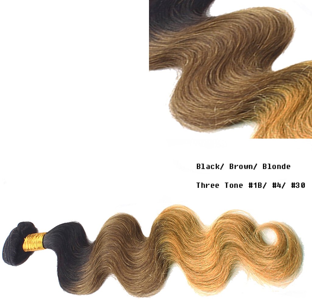 uSTAR Virgin Hair Body Wave One Bundle Brazilian Wavy Remy Human Hair Bleachable Dyeable Best Deal Ombre Three Tone Color #1B/#4/#27-20 Inch