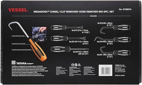 Miniatura 3 de VESSEL MEGADORA Juego de herramientas de extracción 6 piezas. 9706EVA (Juego de espuma EVA/cincel, clip y removedor de manguera)