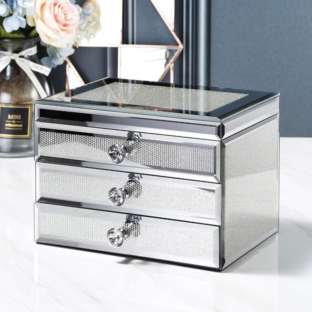 Hlixzoy Women'S Jewelry Box Gift – Three-Layer Glass Jewelry Display Box with Mirror, Large Capacity Multifunctional Organizer, Ideal for New Year