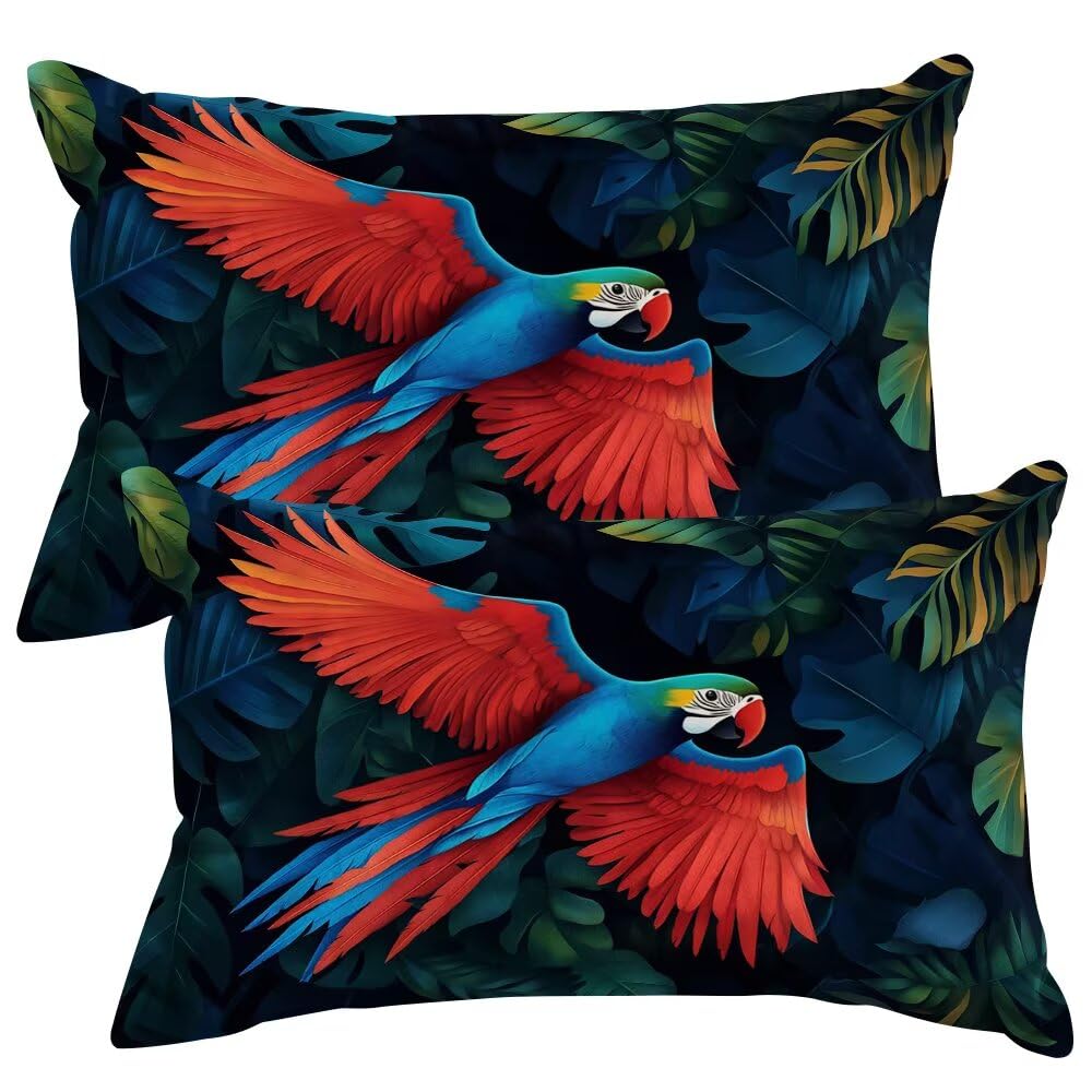 Set of 2 Velvet Cushion Covers 40x60 cm Summer Jungle Cushions Covers Decorative Throw Pillow Case Parrot Sofa Pillows 16x24 Inch Cushion Cover with Invisible Zipper for Livingroom Bedroom -SC479