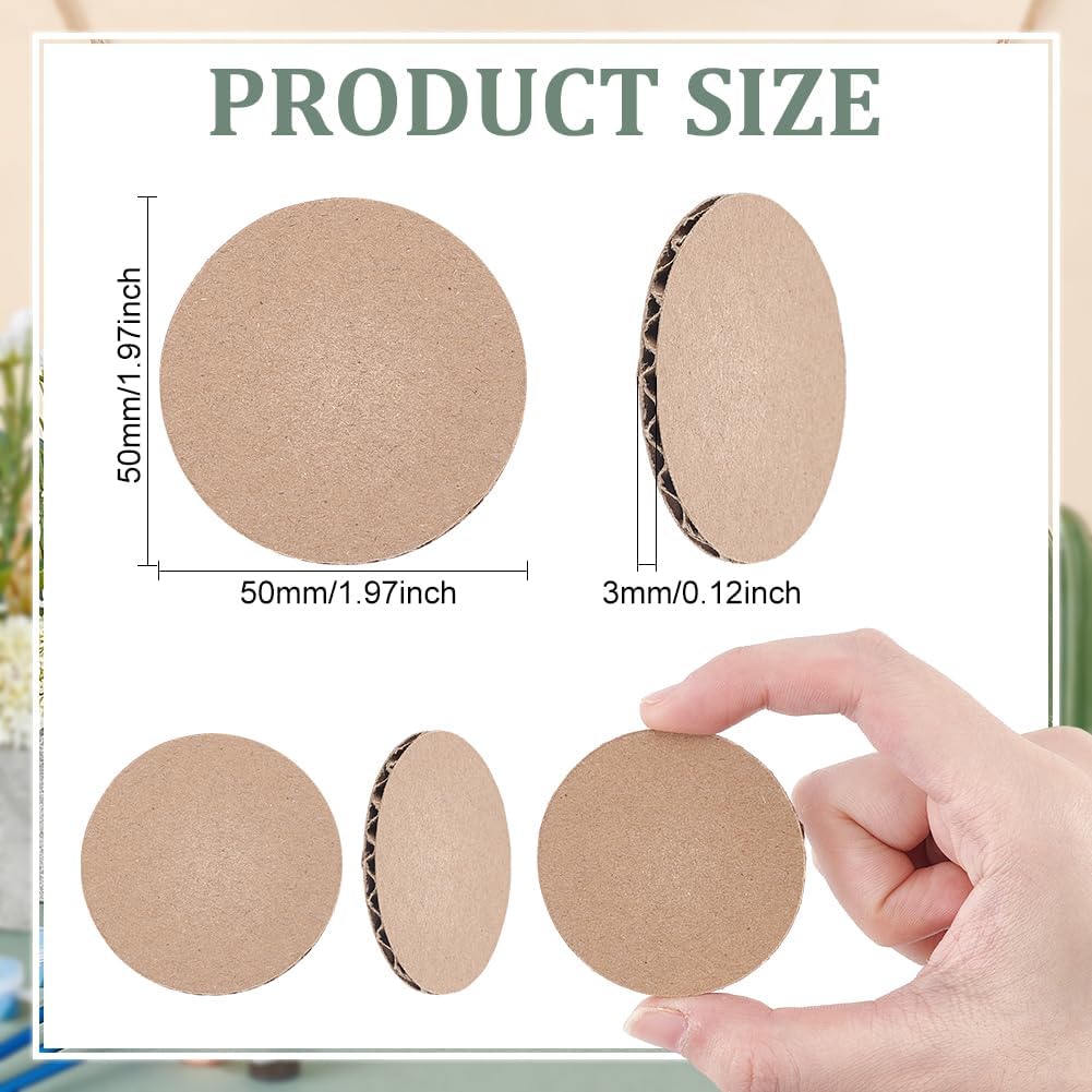 BENECREAT 100 Pack Brown Corrugated Cardboard Sheets, 1.9 inch Round Flat Filler Insert Sheet Pads for Packing, Mailing, Moving, 3mm Thick