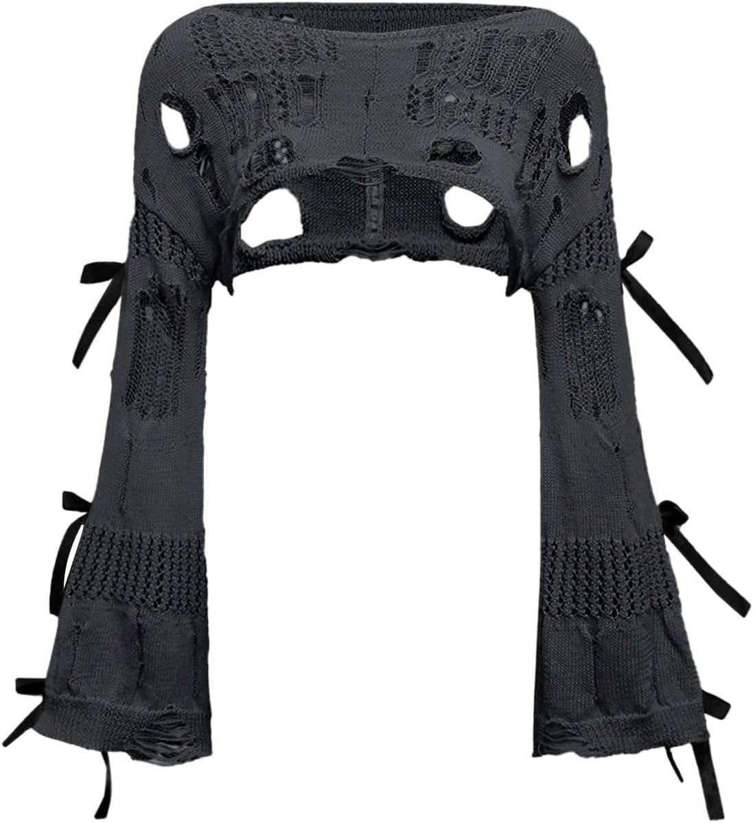SHENHE Women's Crochet Shrug Crop Top Y2k Bow Hollow Out Goth Bell Sleeve Country Concert