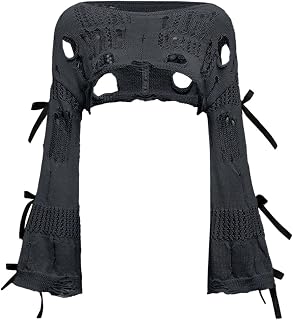 Women's Crochet Shrug Bow Sweater Y2k Hollow Out Bell Sleeve Cropped Top