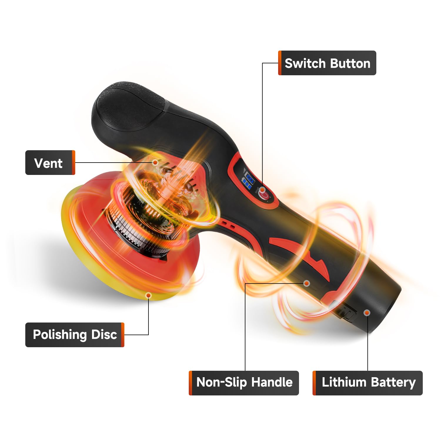 ROADGIVE Cordless Car Buffer Polisher with 2PCS 2.0Ah Battery, (5 Inch/6 Inch) 8 Variable Speed Portable Buffer Polisher Kit, Extra 18PCS Attachments for Car Detailing/Polishing/Waxing